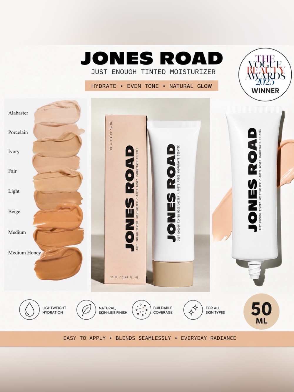 Jones Road Tinted Moisturizer - Shade Alabaster 50ml NIB